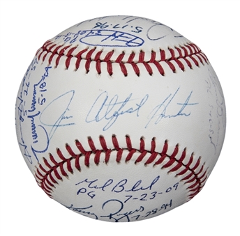 Baseball Signed By Every Pitcher Who Threw a Perfect Game In Past 90 Years With 19 Signatures Including Harvey Haddix, Larsen, Halladay & Hunter (Beckett)